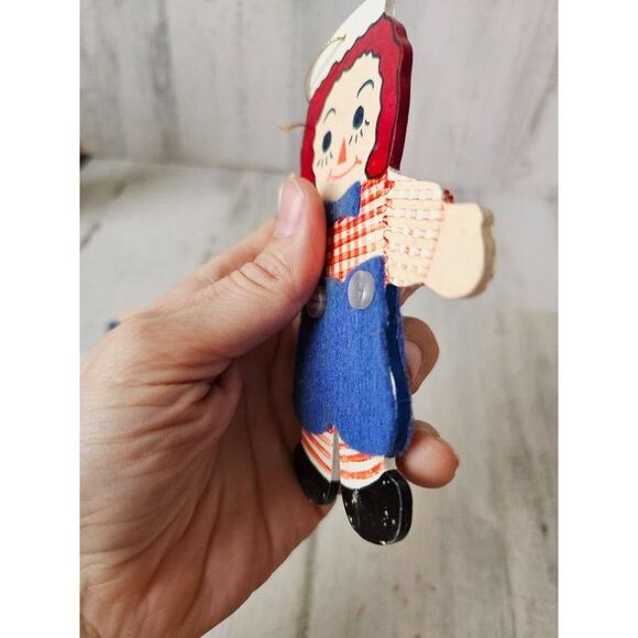 Wooden raggedy Ann Andy ornament Xmas vintage tree felt - Picture 8 of 10